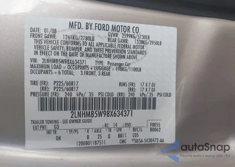 2008 Lincoln Town Car Signature L from USA, damaged, VIN 2LNHM85W98X634371